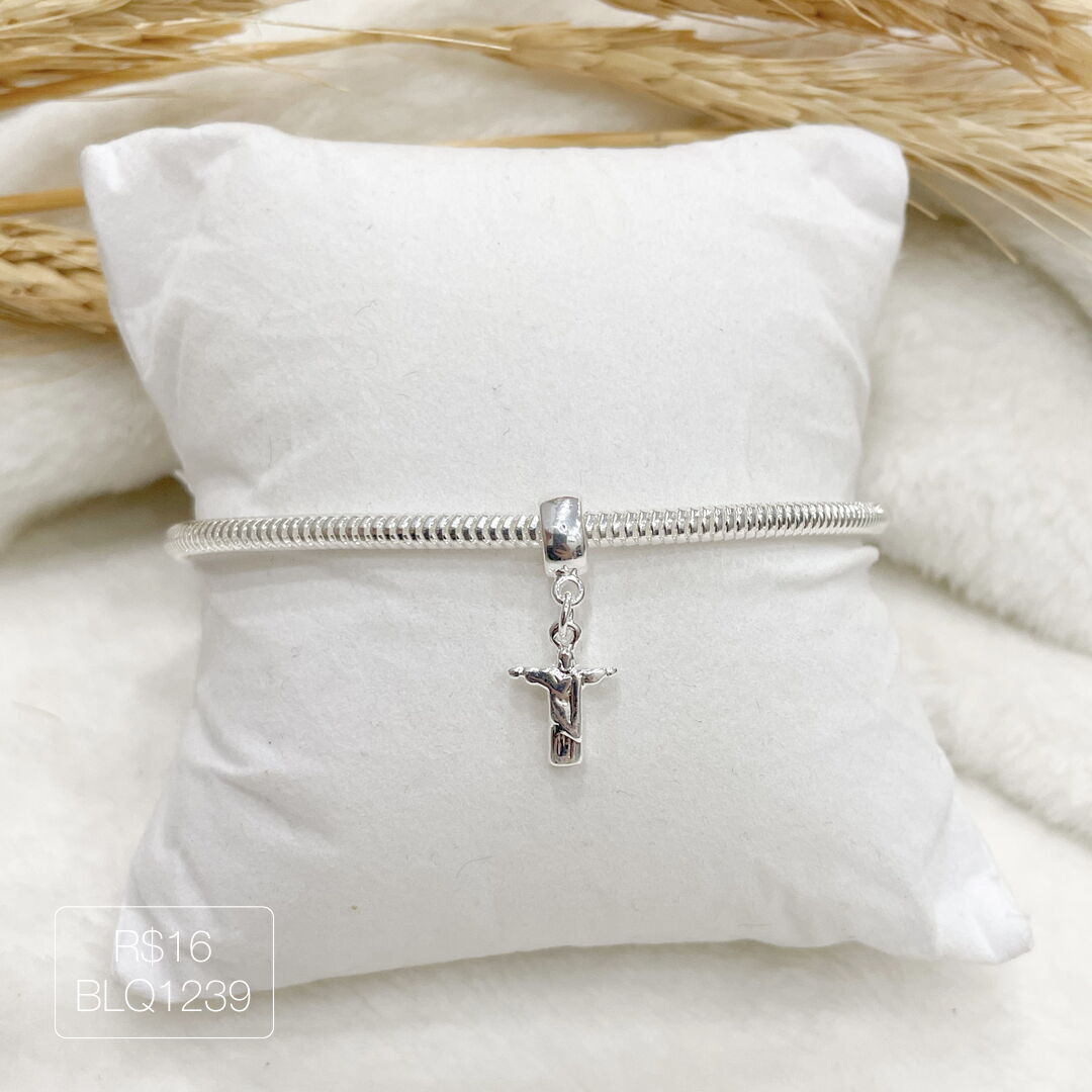 Berloque Cristo Redentor Pendurado Liso Prateado